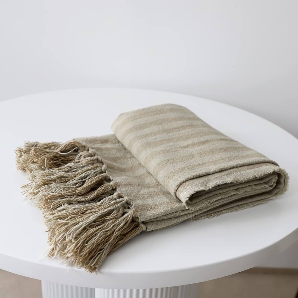 Simple&Opulence Stripes Throw 50''x70'' with Tassles, Decorative Fringe Boho Linen Yarn Dyed Stri... | Amazon (US)