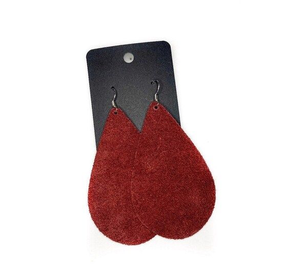 Genuine Leather Earrings, Lightweight Earrings, Burgundy Earrings, Suede Earrings, Red Earrings | Etsy (US)