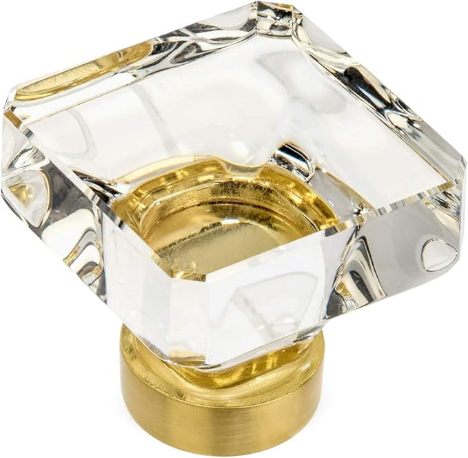 10 Pack - Cosmas 6377BB-C Brushed Brass Cabinet Hardware Square Knob with Clear Glass - 1-3/8" Sq... | Amazon (US)