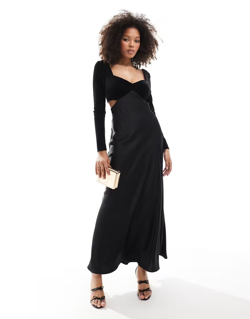 Forever New velvet satin maxi dress in black | ASOS (Global)