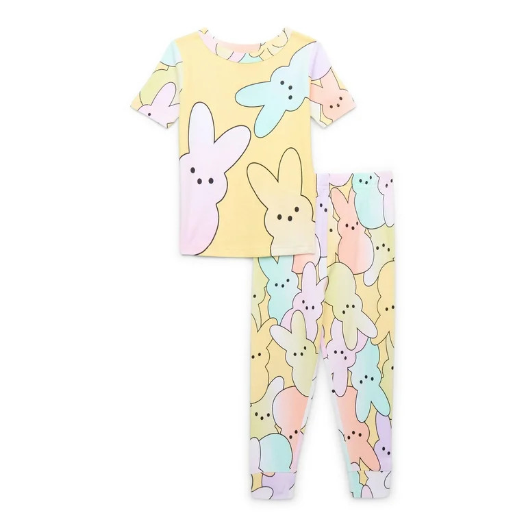 Peeps Girls Cotton Short Sleeve Top with Pants, 2-Piece Pajama Set, Sizes 4-10 | Walmart (US)