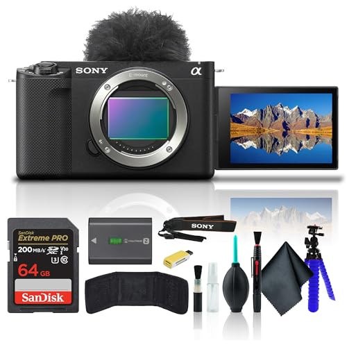 Sony Alpha ZV-E1 Full-Frame Vlog Mirrorless Lens Camera Black ILCZVE1/B, Case, 64GB Card, Card Reader, Flex Tripod, Memory Card Wallet, Cleaning Kit | Amazon (US)