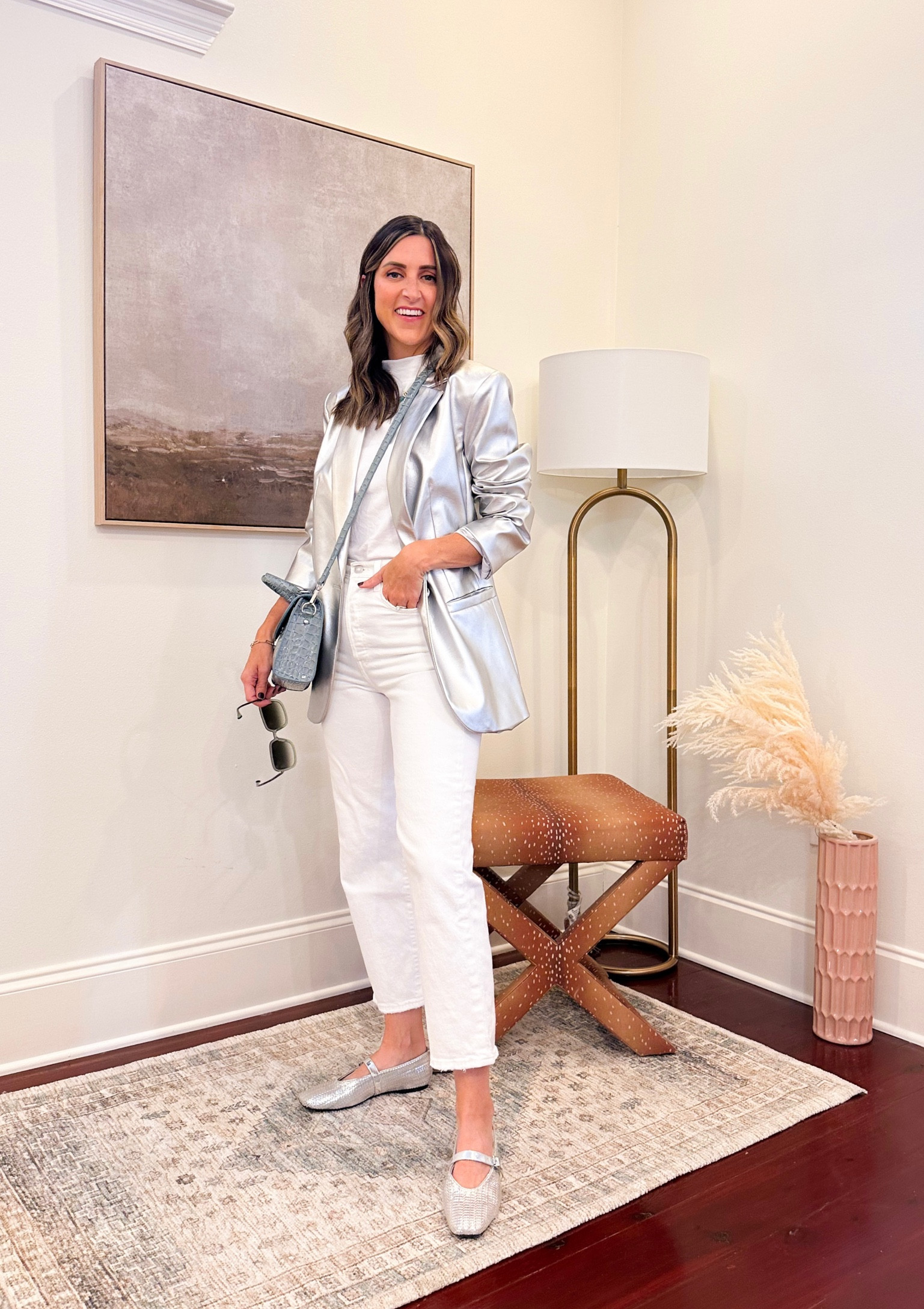 Metallic blazer is SO GOOD! And under $40! Wearing XS. Runs oversized. Metallic Mary Jane shoes are amazing too! Adjustable strap. Fit TTS  

#LTKshoecrush #LTKfindsunder100 #LTKstyletip