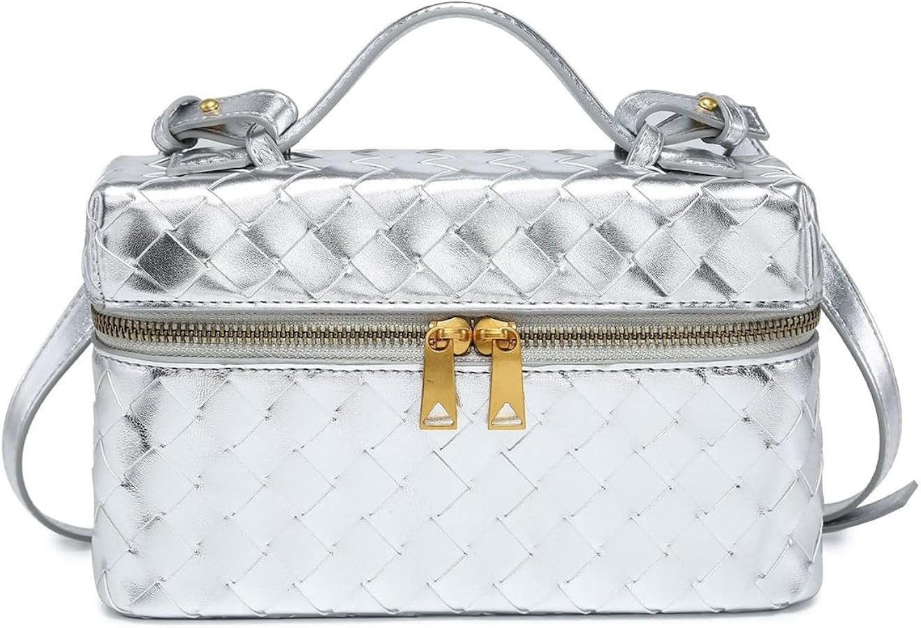 Lieits Top-Handle Pouch Handbag for Women Woven Leather Vanity Case Designer Crossbody Bag Should... | Amazon (US)