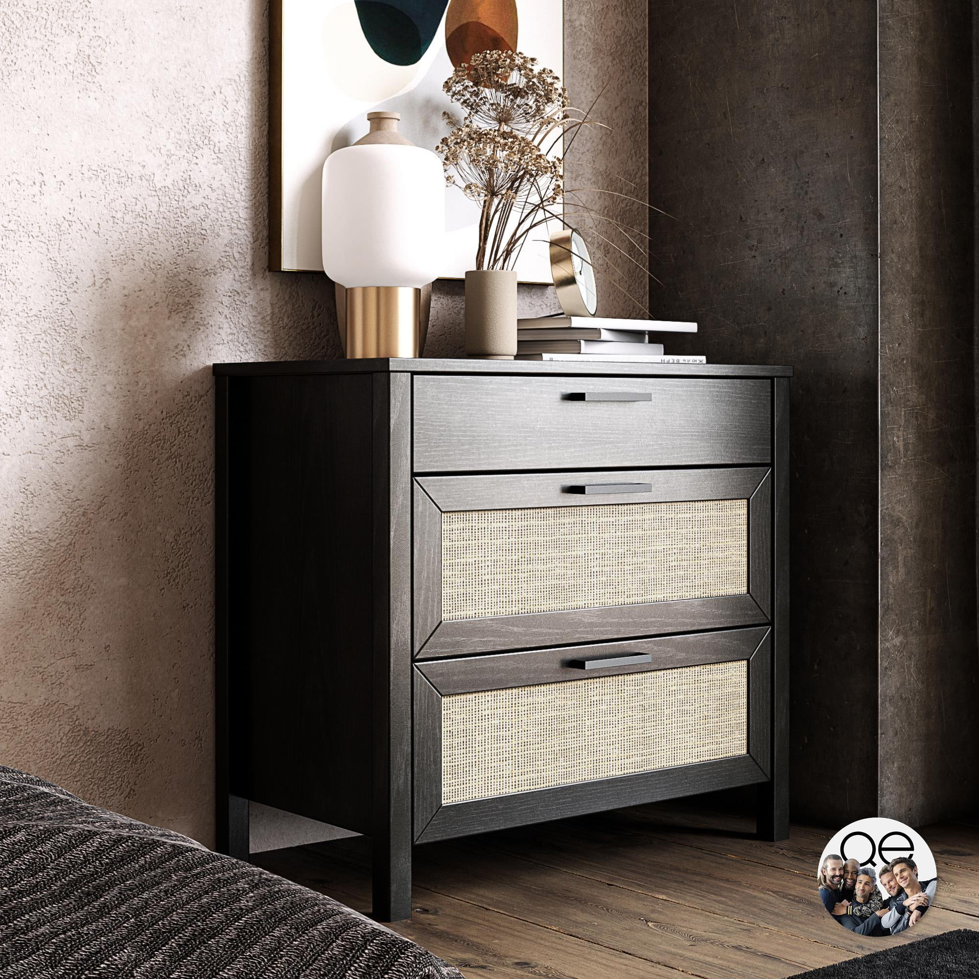 Queer Eye Wimberly 3 Drawer Dresser, Black Oak with Rattan | Walmart (US)