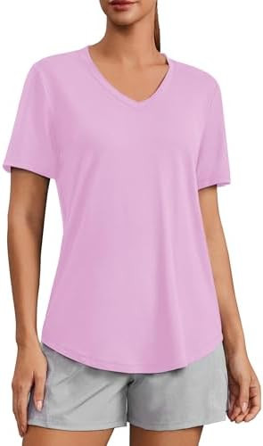 PINSPARK Soft Workout Tops for Women Short Sleeve V Neck Moisture Wicking UPF 50+ Sun Protection ... | Amazon (US)