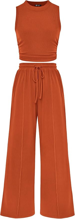 PRETTYGARDEN 2 Piece Travel Sets for Women Summer Casual | Matching Airport Outfit, Sleeveless Ri... | Amazon (US)