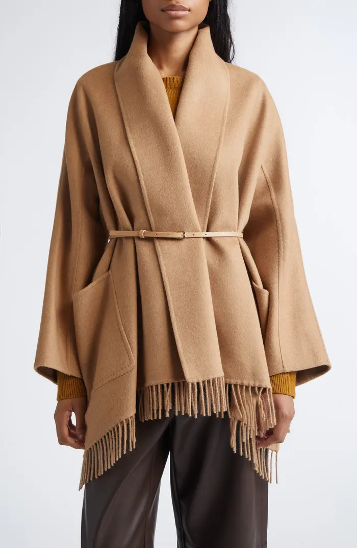 Max Mara Abilita Fringed Camel Hair Belted Cape Jacket | Nordstrom | Nordstrom