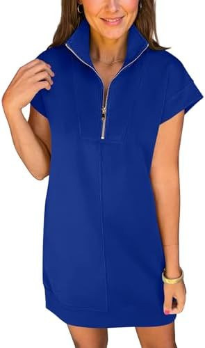 ANRABESS Womens Summer Casual Half Zip Cap Sleeve Trendy Wrinkle-Free Tshirt Dress 2026 Spring Be... | Amazon (US)