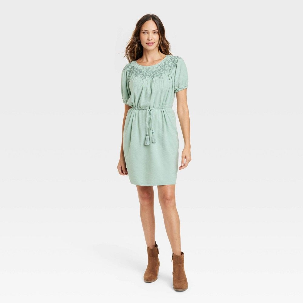Women's Puff Short Sleeve Smocked Dress - Knox Rose Light Green XS | Target