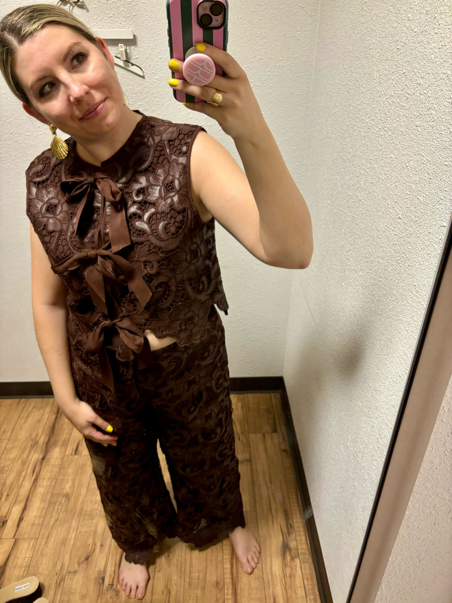 This set is unique and fun- it is a dark chocolate lace and actually has a leather detailing throughout!
Fit true to size. 
This collection is not to be missed 

#LTKSeasonal #LTKMidsize