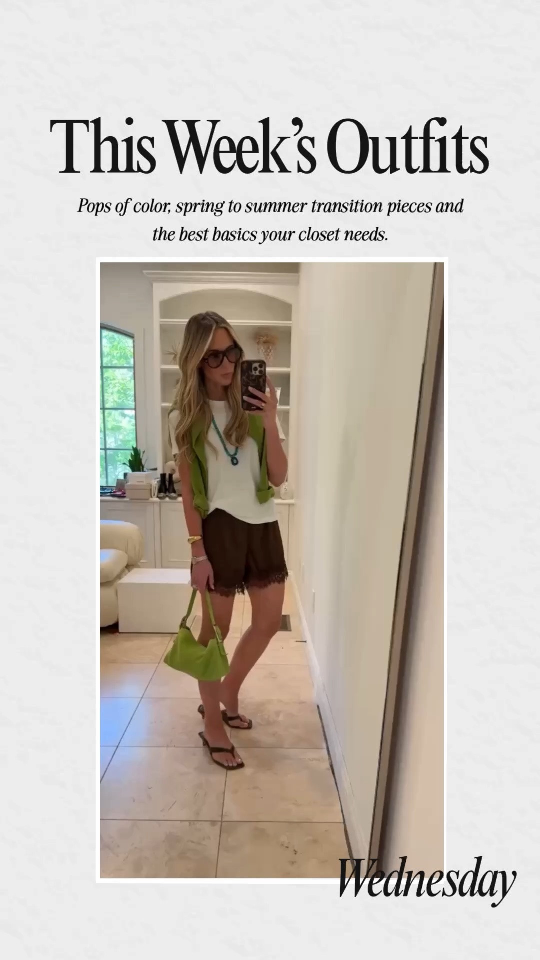 Wednesday’s OOTD! Lace shorts with chartreuse accents. Love these colors! Shorts run tts. I take the small. The shoes are THE best - I get compliments everywhere I go on them!