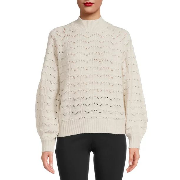 Time and Tru Women's Pointelle Lurex Crew Neck Sweater - Walmart.com | Walmart (US)