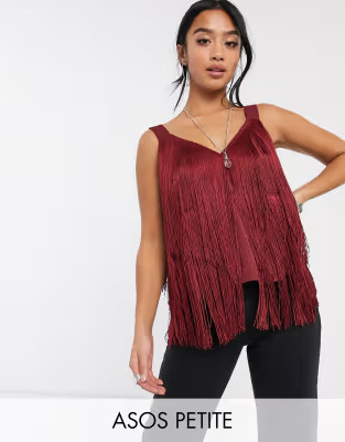 ASOS DESIGN Petite fringe cami v neck cami | ASOS (Global)