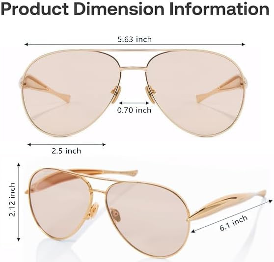 Oversized Aviator Sunglasses For Women 70s Retro 2025 Metal Shades with Gold Streamline Arms | Amazon (US)