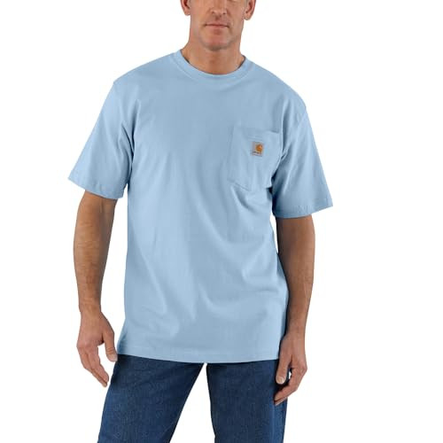 Carhartt Men's Loose Fit Heavyweight Short-Sleeve Pocket T-Shirt, Fog Blue, Small | Amazon (US)