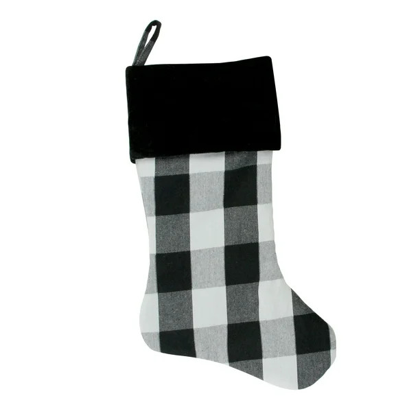 20" White and Black Buffalo Plaid Christmas Stocking with Velvet Cuff - Walmart.com | Walmart (US)