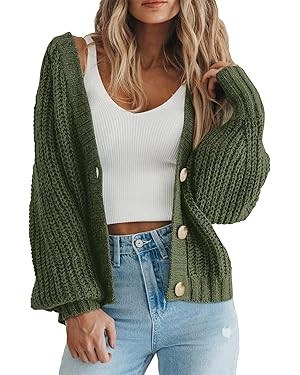 PRETTYGARDEN Women's Chunky Knit Open Front Sweater Long Sleeve Button Loose Short Cardigan Outer... | Amazon (US)