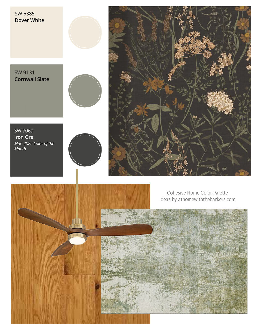 Golden Oak color palette with Sherwin Williams Colors, wallpaper from Etsy and area rug. 

 #LTKHome #LTKSaleAlert
