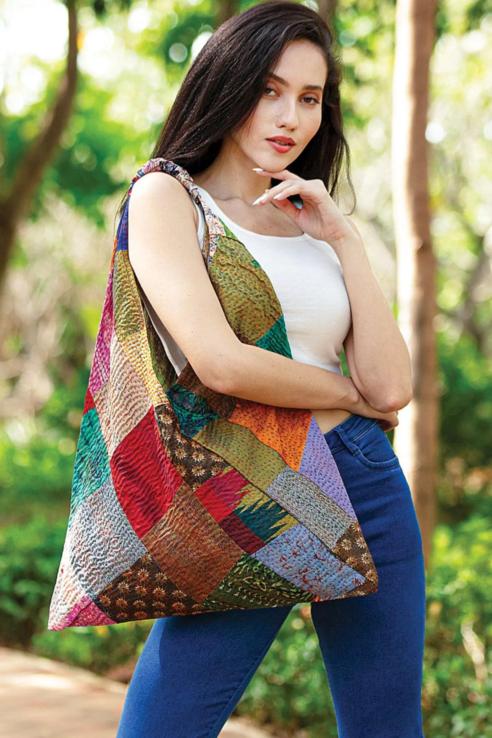 Kantha Silk Patchwork Triangle Bags: Assorted Colors | Etsy (Global)
