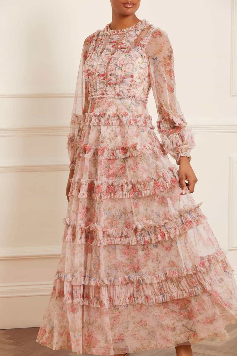 Floral Wreath Ruffle Gown | Needle & Thread US