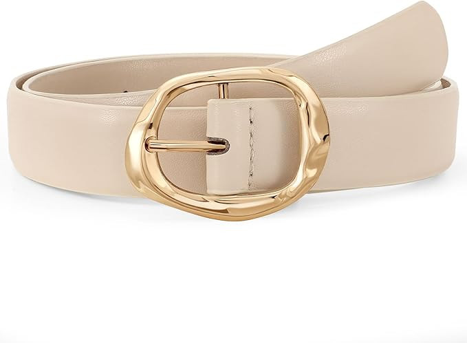 Women Leather Belt for Jeans Pants Ladies Casual Waist Belt Fashion Women Belt with Gold Buckle | Amazon (US)