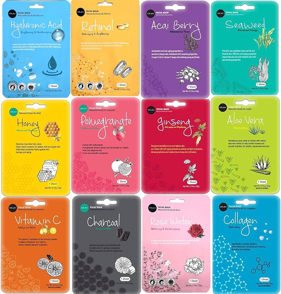 celavi Face Mask Set Korean Beauty Essence Facial Paper Sheet Mask Korea Skin Care Moisturizing 1... | Amazon (US)