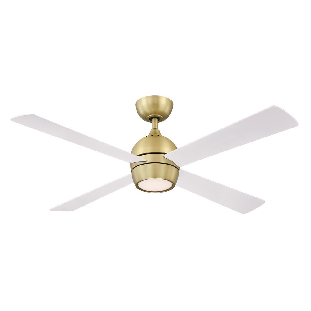 FANIMATION Kwad 52 in. Integrated LED Brushed Satin Ceiling Fan with Opal Frosted Glass Light Kit... | The Home Depot