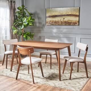 Alma 5-Piece Natural Walnut and Light Beige Dining Set | The Home Depot