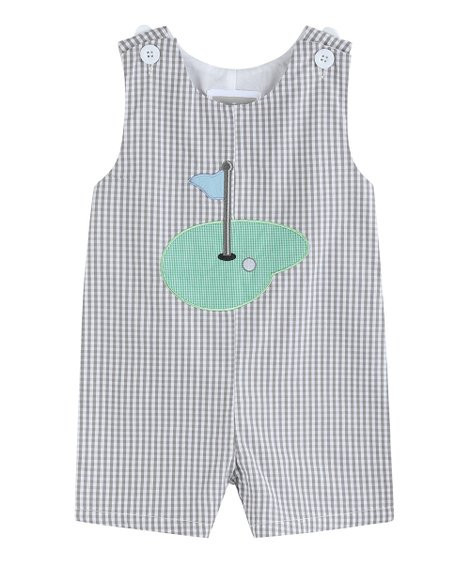 Lil Cactus Gray Gingham Golf Shortalls - Infant & Toddler | Zulily
