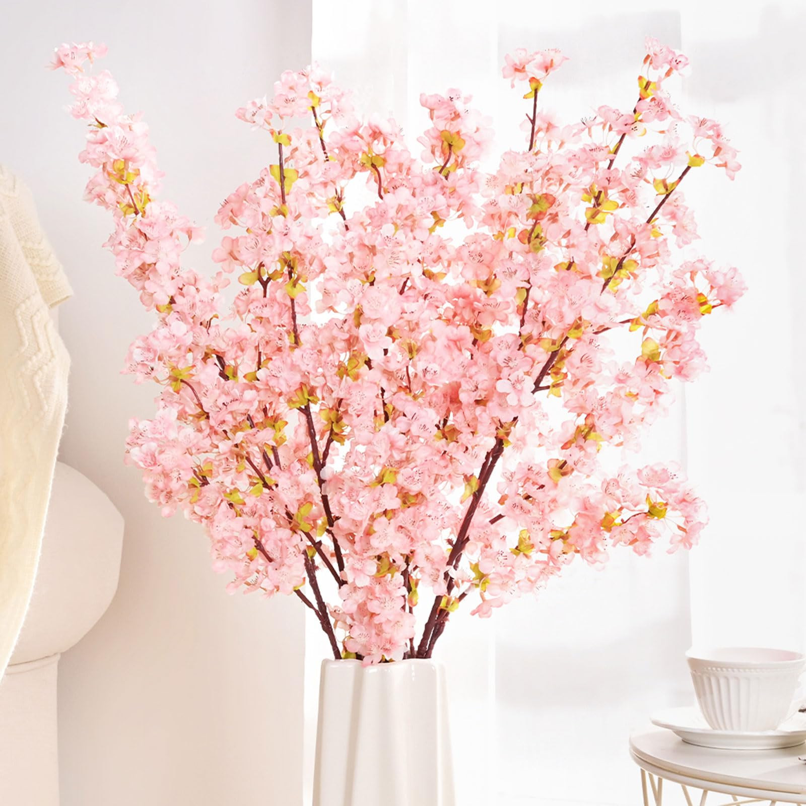 Elyum 3 Pcs Artificial Cherry Blossom Branches, 39.4 Inches Pink Cherry Blossom Decor Long Stem A... | Amazon (US)