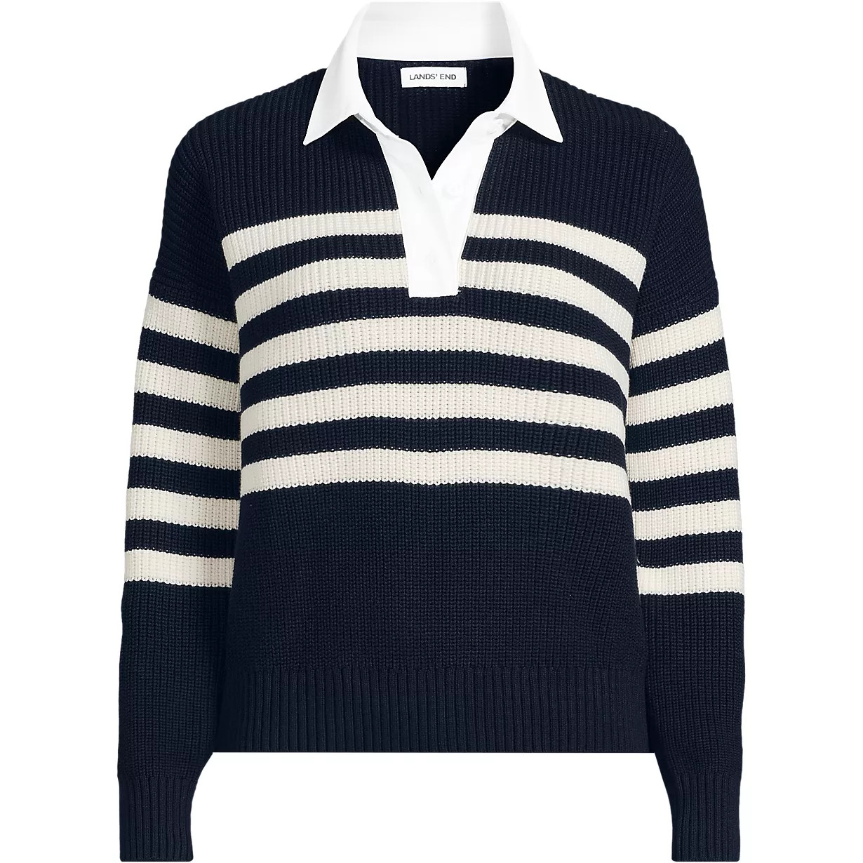 Women's Drifter Rugby with Woven Collar Sweater | Lands' End (US)