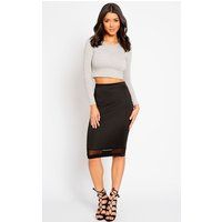 Tameka Black Scuba Mesh Midi Skirt | PrettyLittleThing US