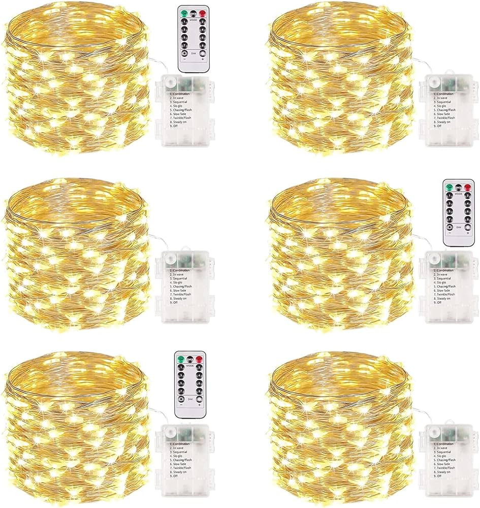 6-Pack 33FT 100 LED Fairy Lights Battery Operated with Remote & Timer, Fairy Christmas String Lig... | Amazon (US)