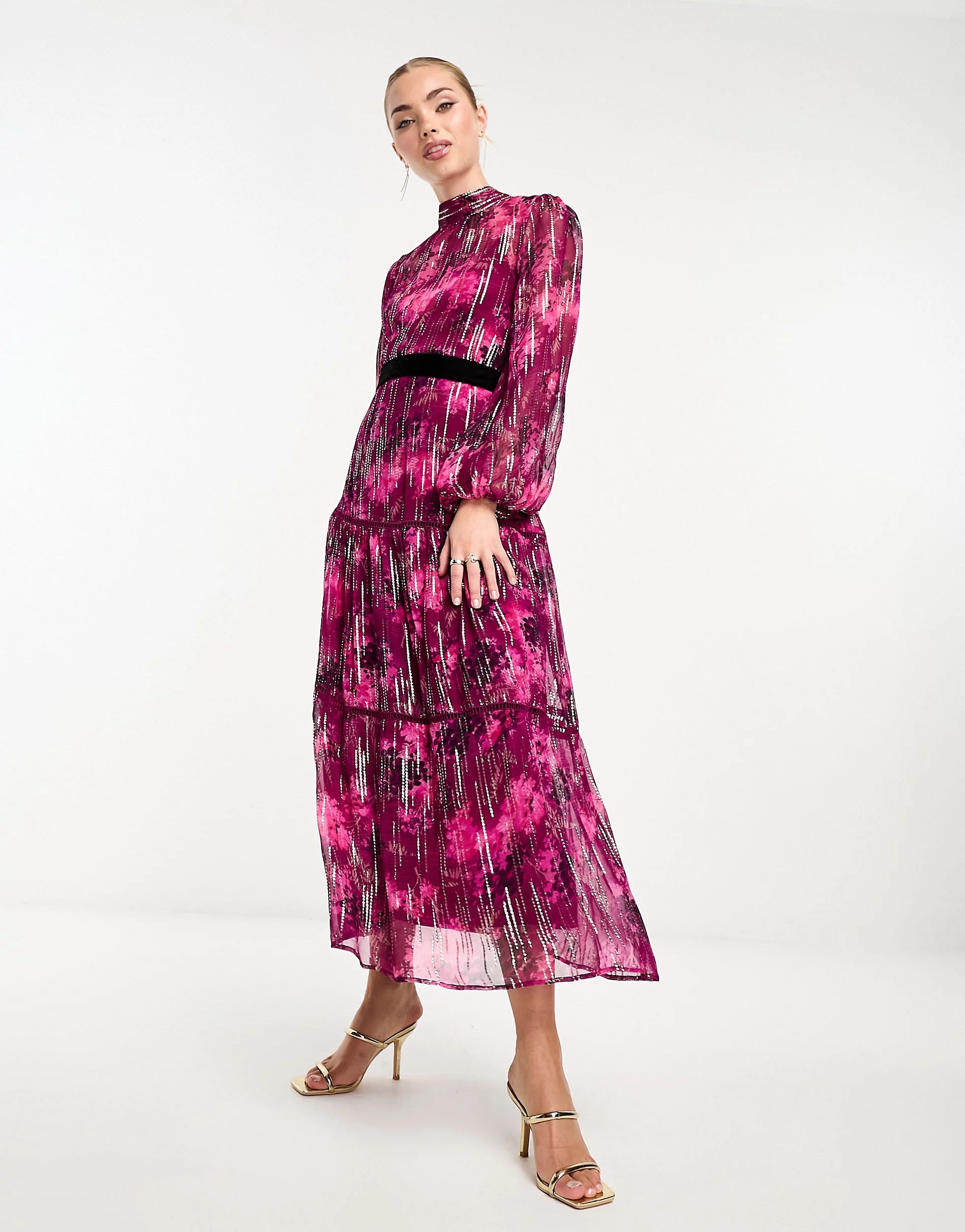 Hope & Ivy midi dress with balloon sleeves in pink | ASOS (Global)