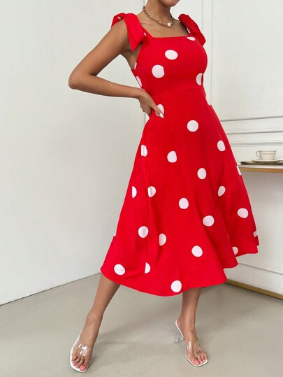 SHEIN Privé Women Polka Dot Spaghetti Strap Long Maxi Dress | SHEIN