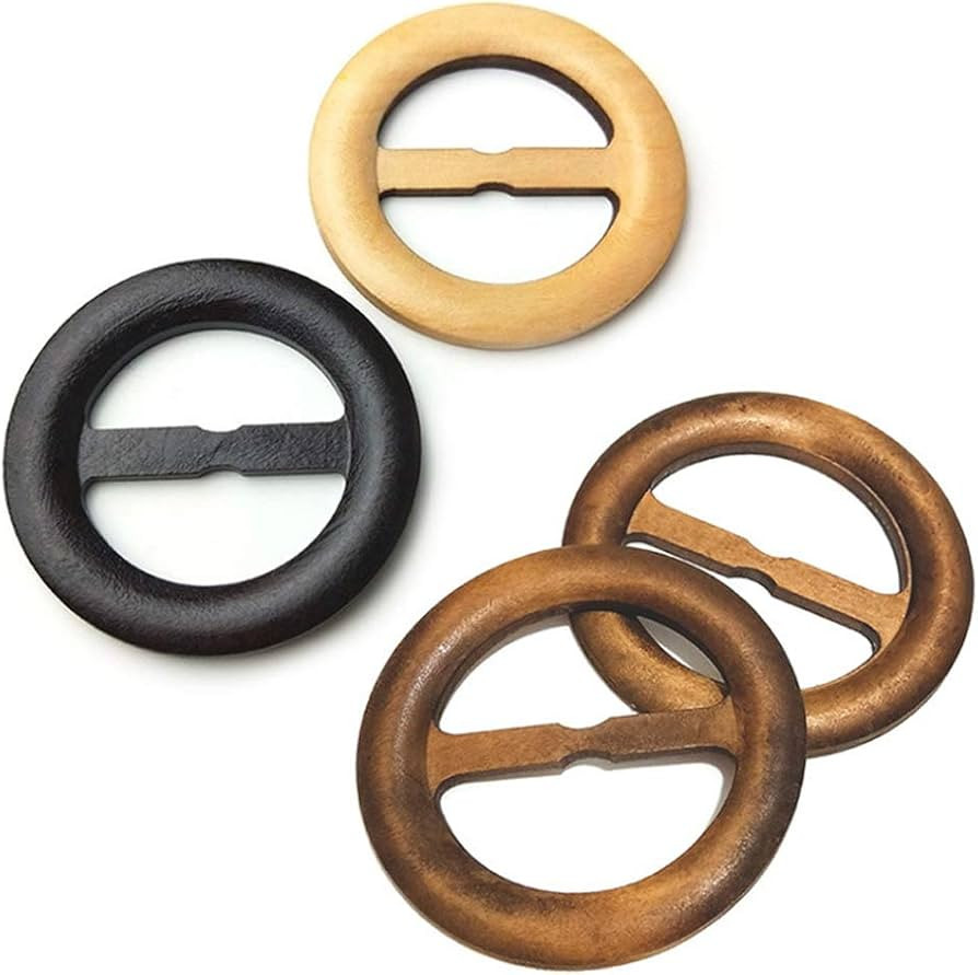 10 Pcs Natural Wooden Round Shape Scarf Ring Tee Shirt Clips T-Shirt Clasp Clip Ring Clothing Rin... | Amazon (US)
