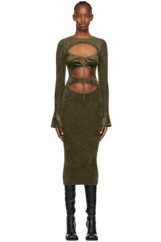 Khaki Cutout Midi Dress | SSENSE