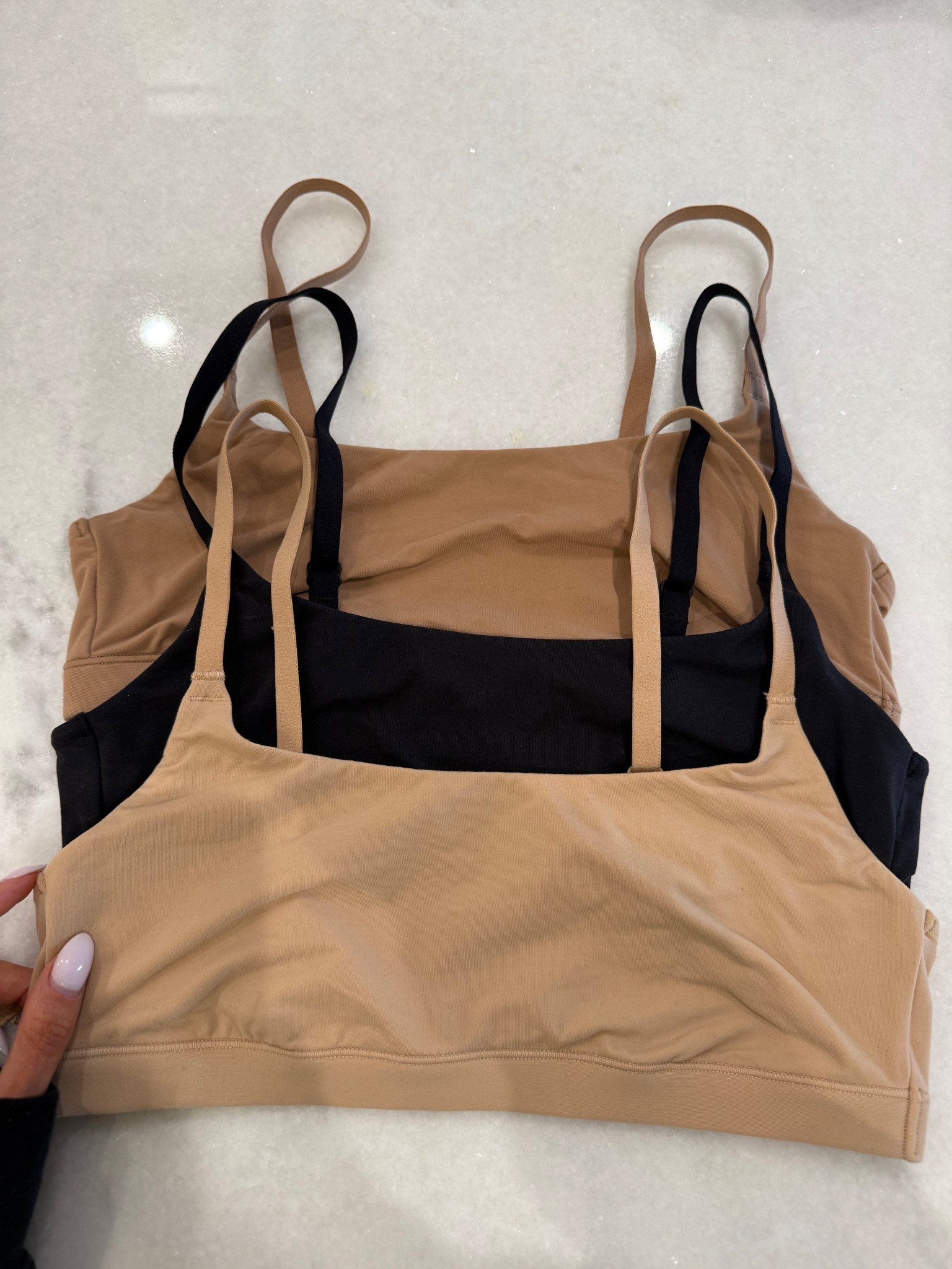 Comfortable wire free bras for lounging or everyday and don’t show under white tee 