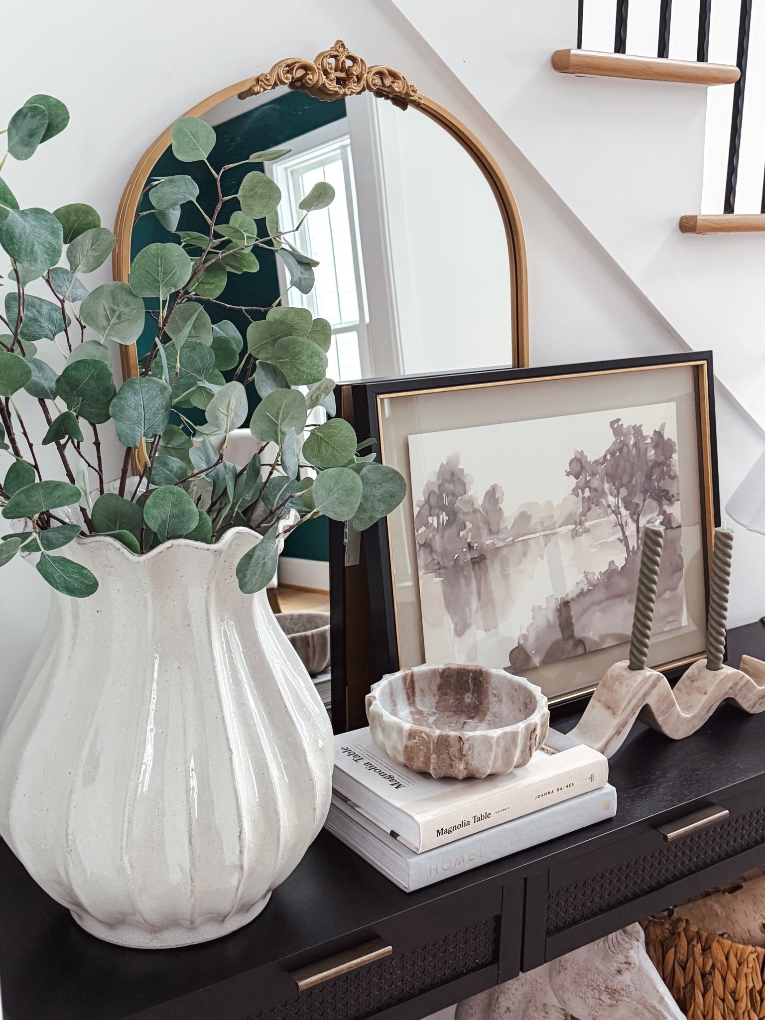 Entryway table, neutral entryway, entryway decor, console table, Target decor, gold arched mirror, marble bowl, greenery, large vase

#LTKHome