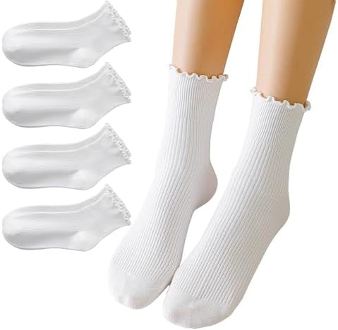 Ruffle Turn-Cuff Socks Women, Casual Cute Girl Ruffle Crew Socks Breathable Cool Frilly Socks | Amazon (US)