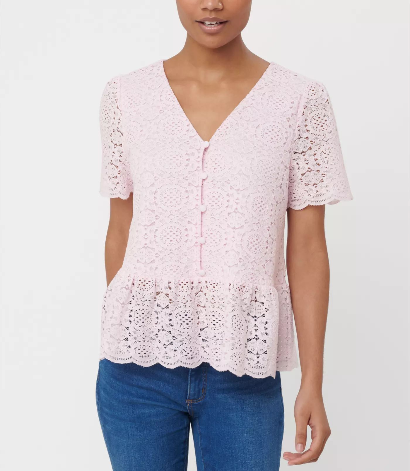 Lace Button Peplum Top | LOFT | LOFT