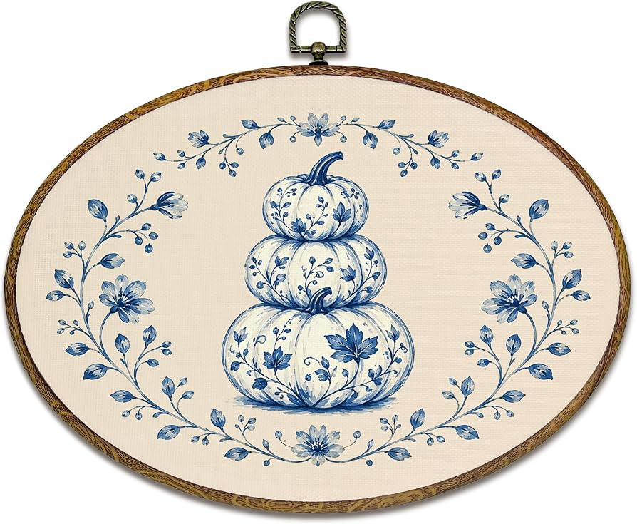 kdqua Chinoiserie Fall Pumpkin Floral Oval Wall Art Decor 11.4x8.6 Inch | Amazon (US)