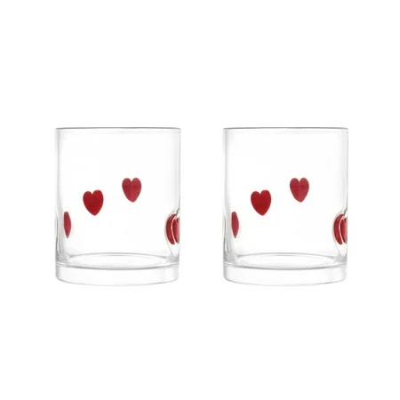 Thyme & Table 12 fl oz Valentine's Day Red Hearts Charm Drinking Glasses, Set of 2 | Walmart (US)
