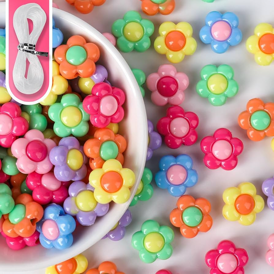120PCS Acrylic Flower Beads for Jewelry Making, 16mm Colorful Floral Spacer Beads for Bracelets, ... | Amazon (US)