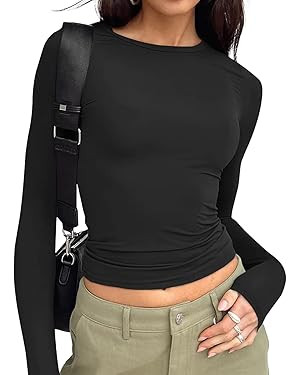 Trendy Queen Womens Long Sleeve T Shirts Fall Fashion 2025 Basic Crop Tops Going Out Outfits Y2k ... | Amazon (US)