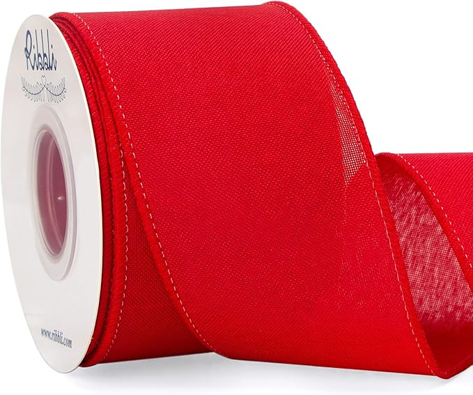 Ribbli Red Linen Wired Ribbon, 2-1/2 Inch x 10 Yard, Red Burlap Wired Ribbon for Wreaths, Big Bow... | Amazon (US)
