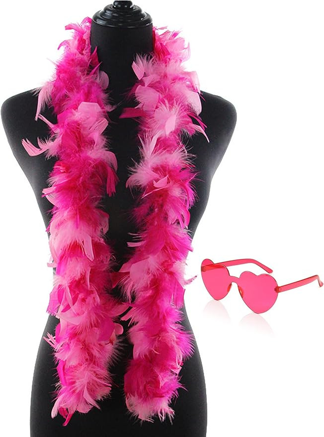 Feather Boa with Heart Rimless Sunglasses,4 ft Feather Boa for Bachelor Party Halloween Christmas... | Amazon (US)
