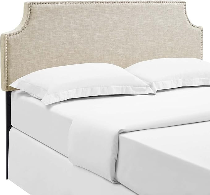 Modway Laura Linen Fabric Upholstered Queen Size Headboard with Nailhead Trim in Beige | Amazon (US)