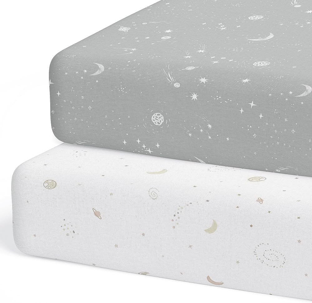 Sorrel + Fern 2-Pack Crib Sheet for Standard Crib Mattress (Galaxy, Moon and Stars) - Premium Fit... | Amazon (US)
